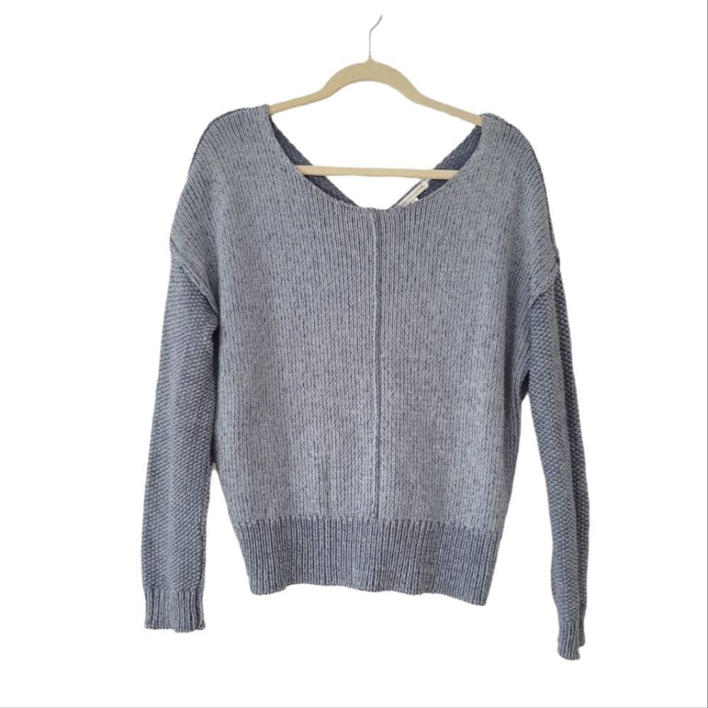 REBECCA MINKOFF Blue Long Sleeve Cute Back Knot Sweater